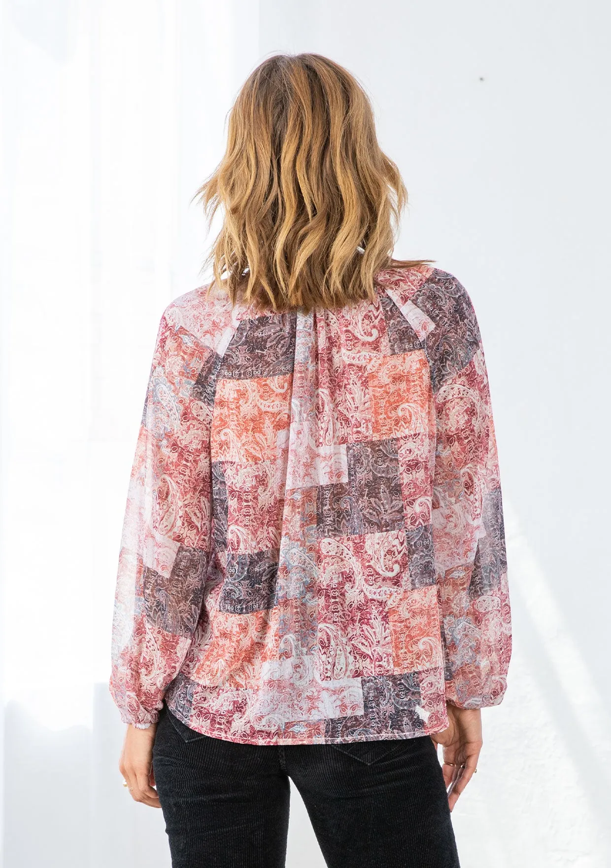 Bohemian Patchwork Print Button Front Blouse