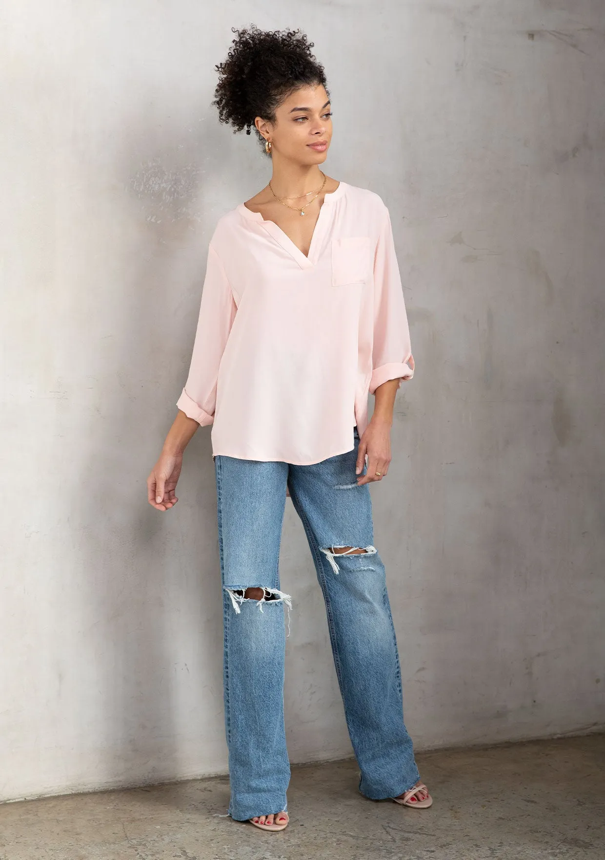 Boho Chic Silky Crepe Long Sleeve Top