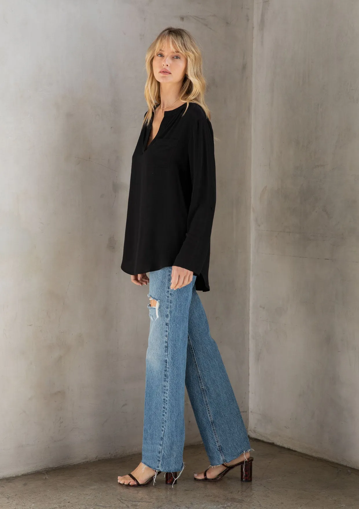 Boho Chic Silky Crepe Long Sleeve Top