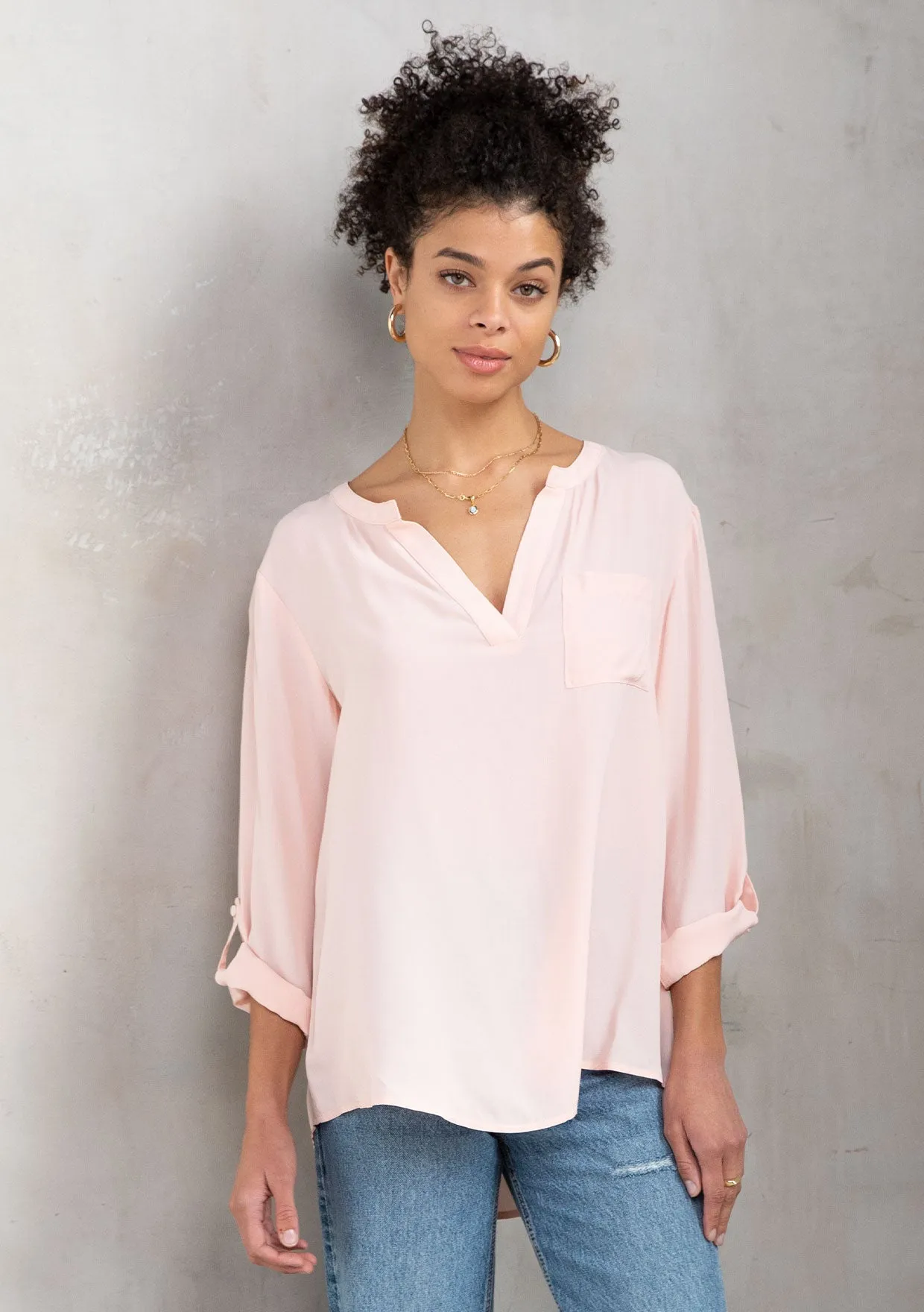 Boho Chic Silky Crepe Long Sleeve Top