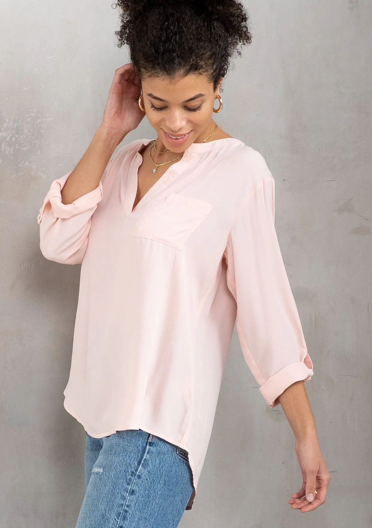Boho Chic Silky Crepe Long Sleeve Top