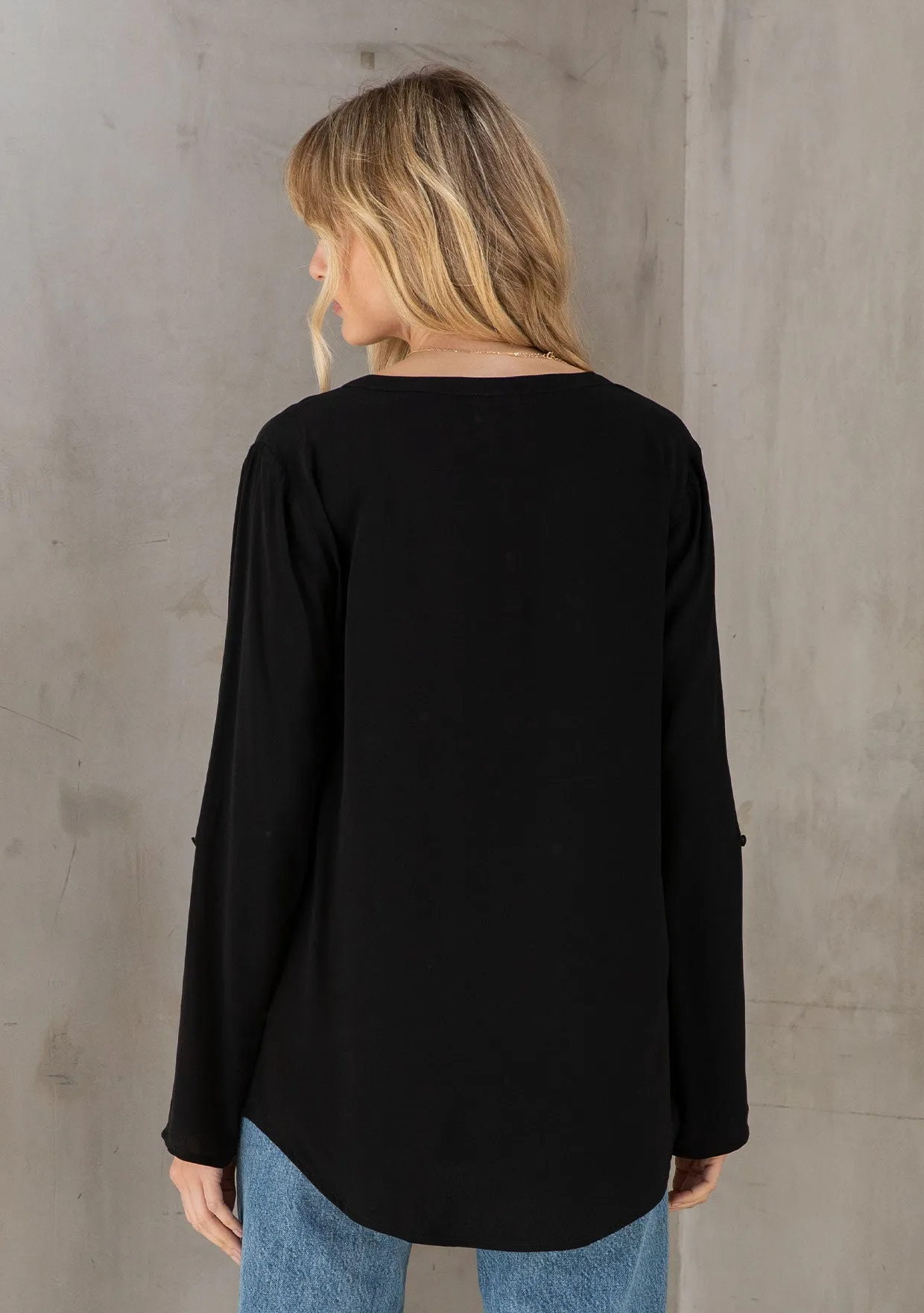 Boho Chic Silky Crepe Long Sleeve Top