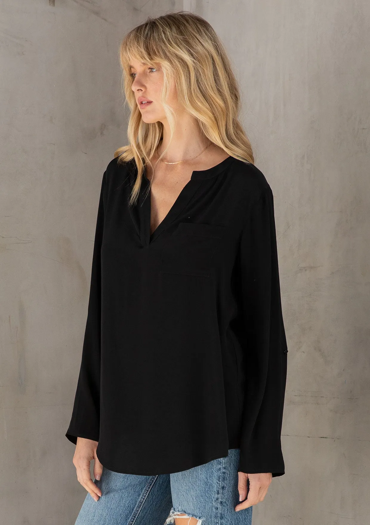 Boho Chic Silky Crepe Long Sleeve Top