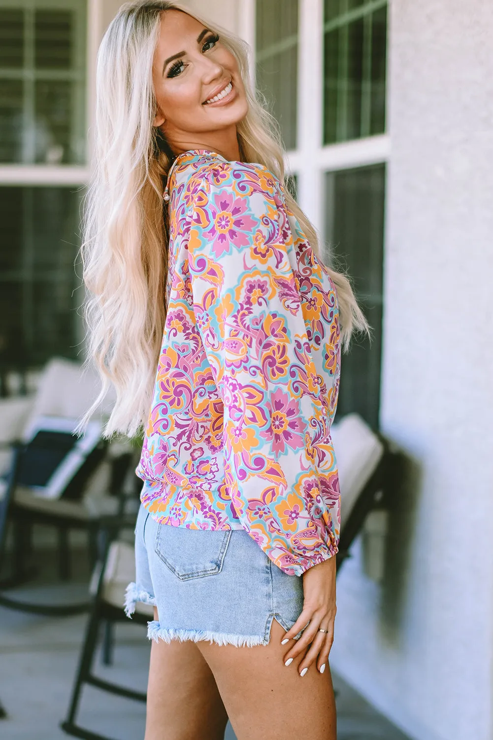Boho Paisley Peasant Sleeve Blouse