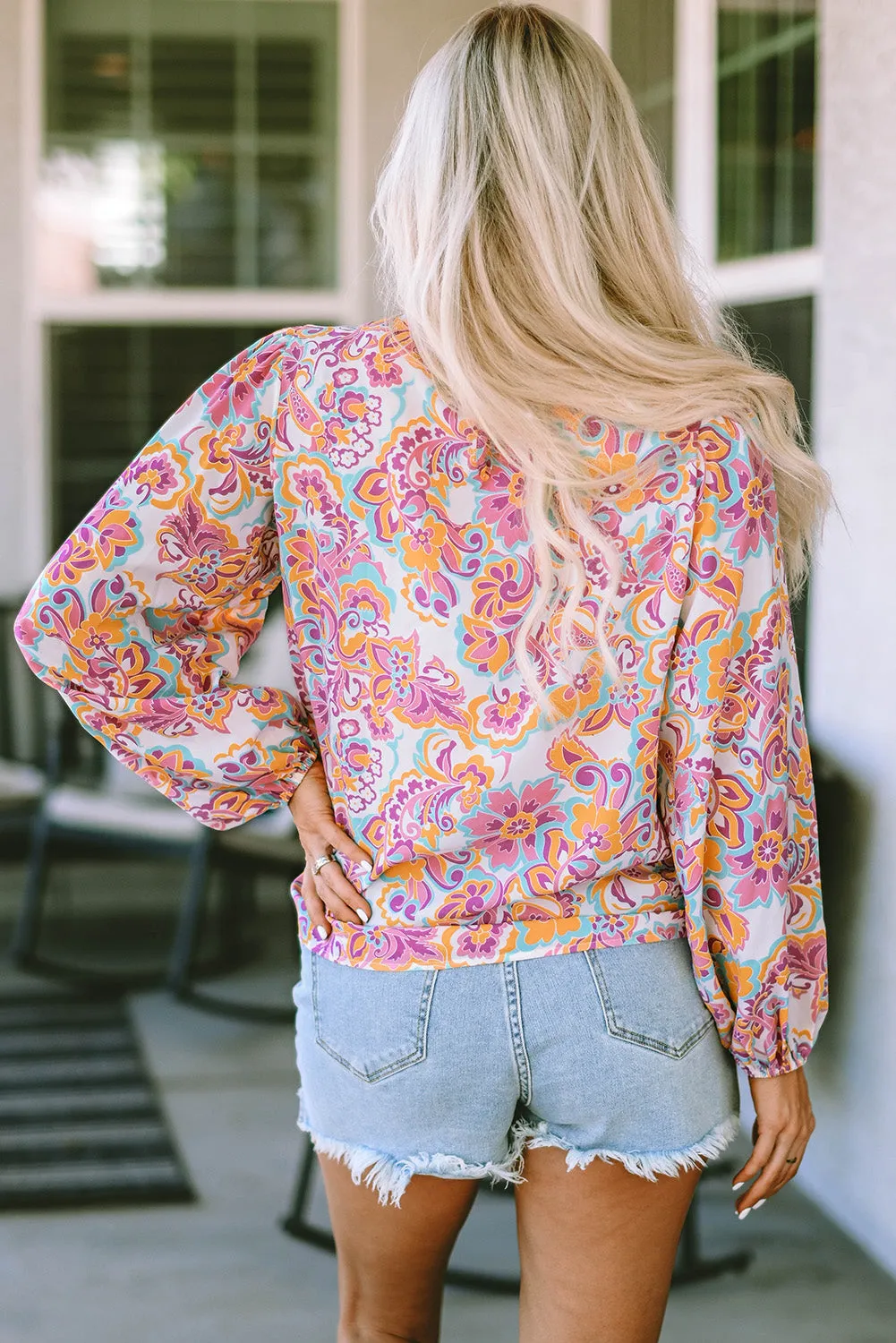 Boho Paisley Peasant Sleeve Blouse