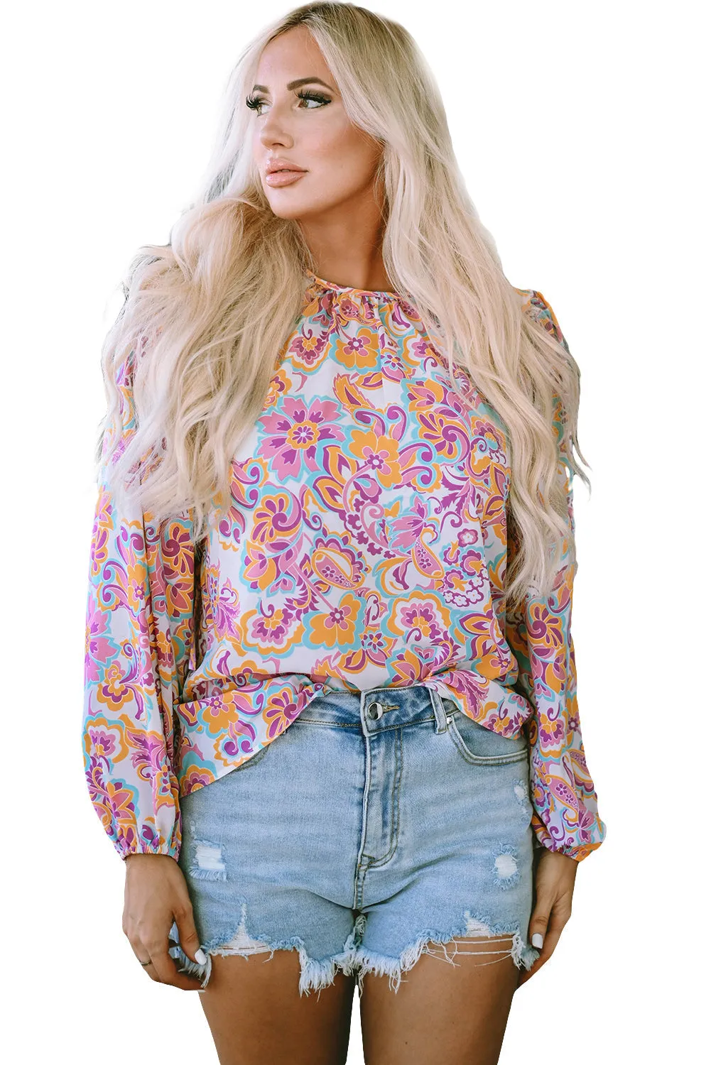Boho Paisley Peasant Sleeve Blouse