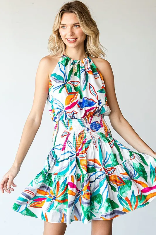 Bright Floral Halter Dress - Final Sale