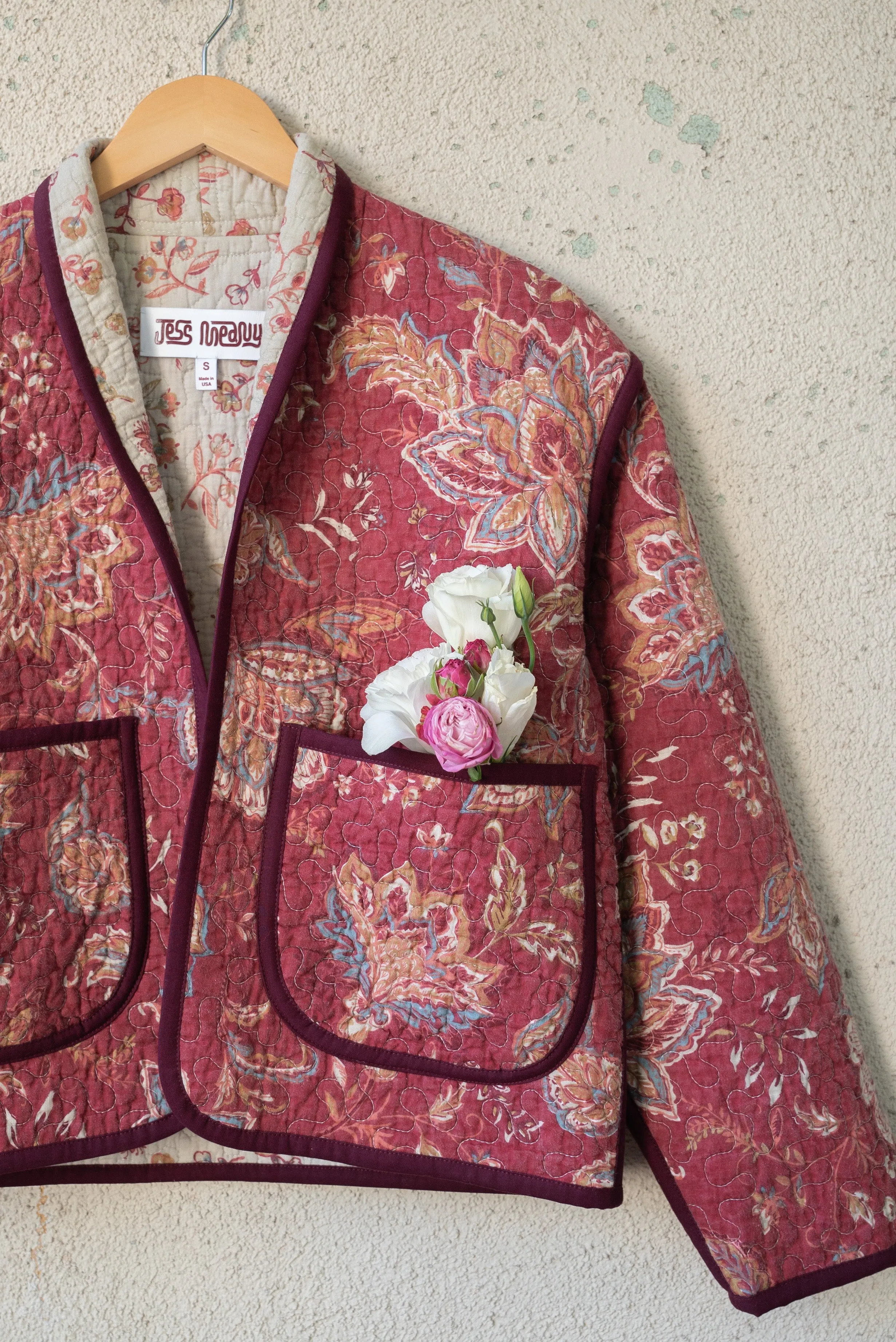 Burgundy Floral Juniper Cropped Coat - Small