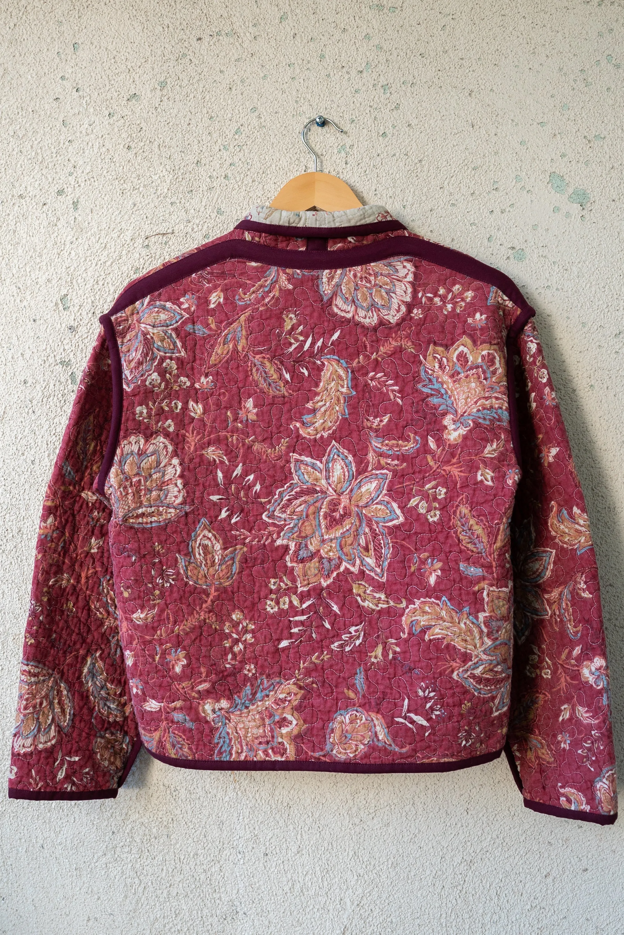 Burgundy Floral Juniper Cropped Coat - Small