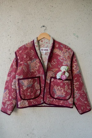 Burgundy Floral Juniper Cropped Coat - Small