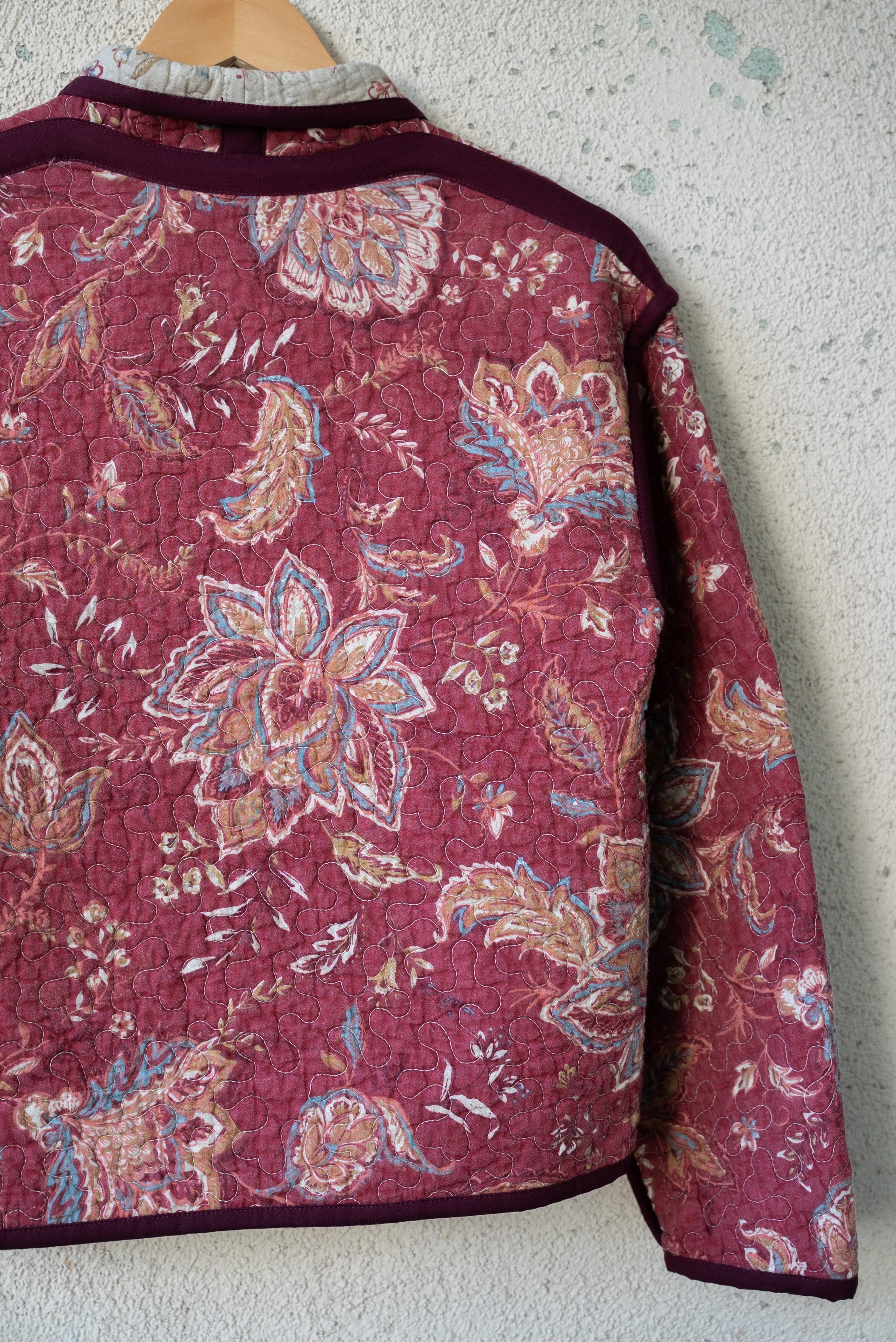 Burgundy Floral Juniper Cropped Coat - Small