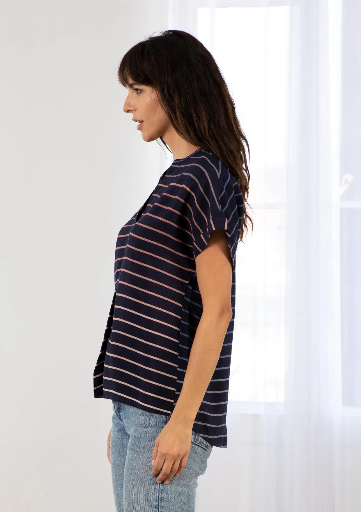Business Casual Striped Short Sleeve Top