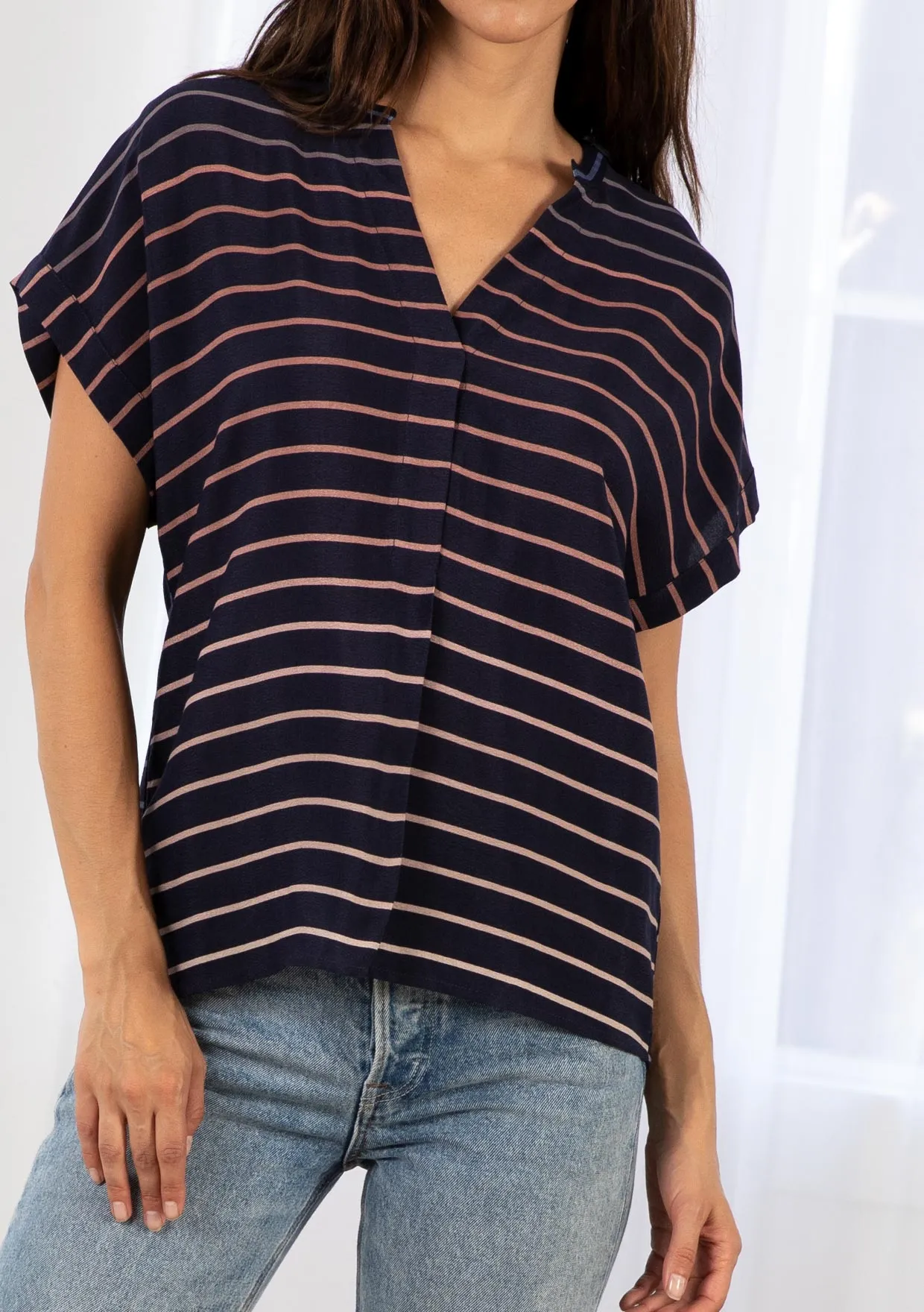 Business Casual Striped Short Sleeve Top