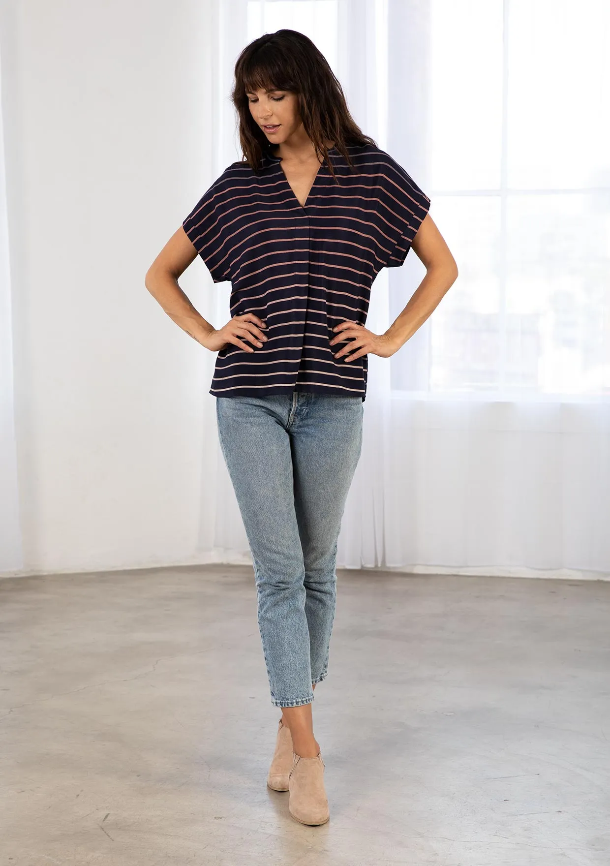 Business Casual Striped Short Sleeve Top