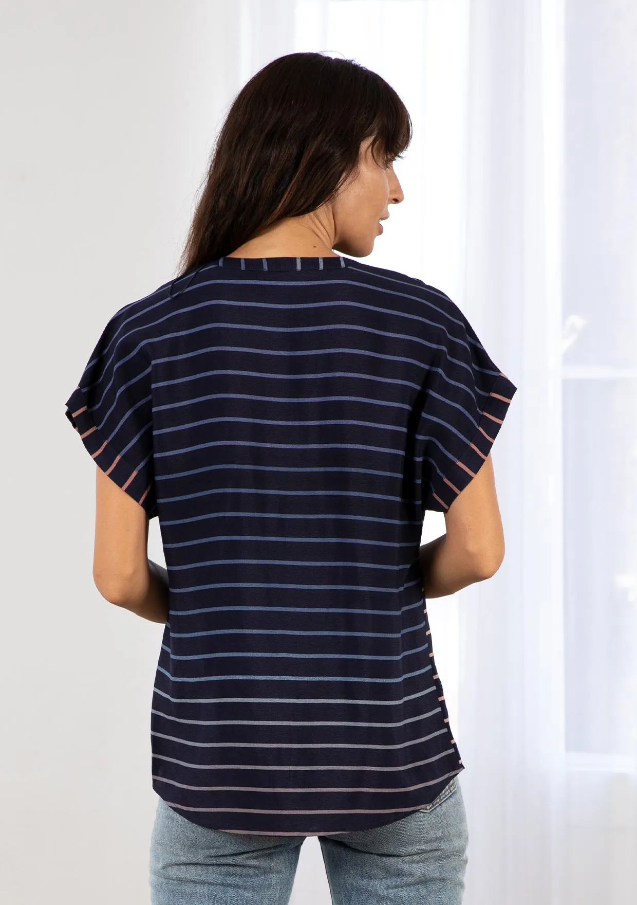 Business Casual Striped Short Sleeve Top