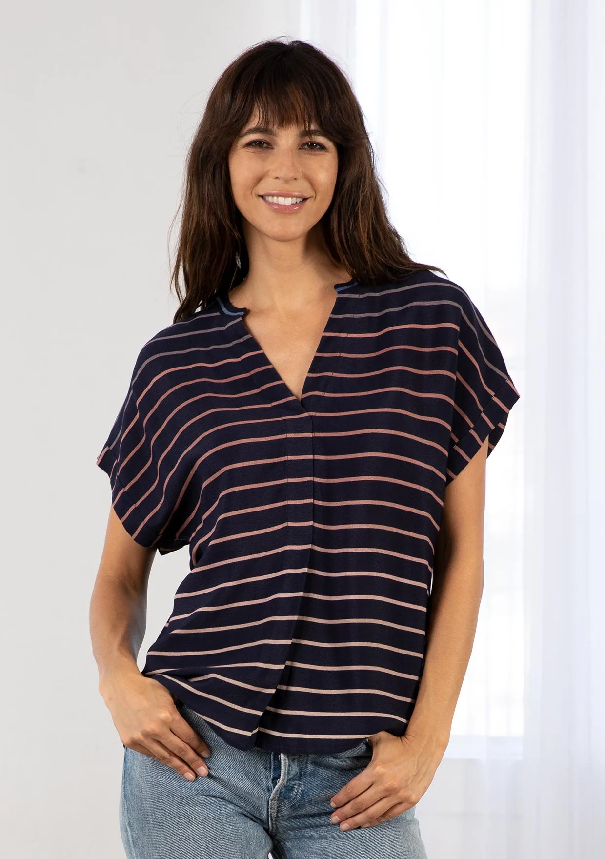 Business Casual Striped Short Sleeve Top