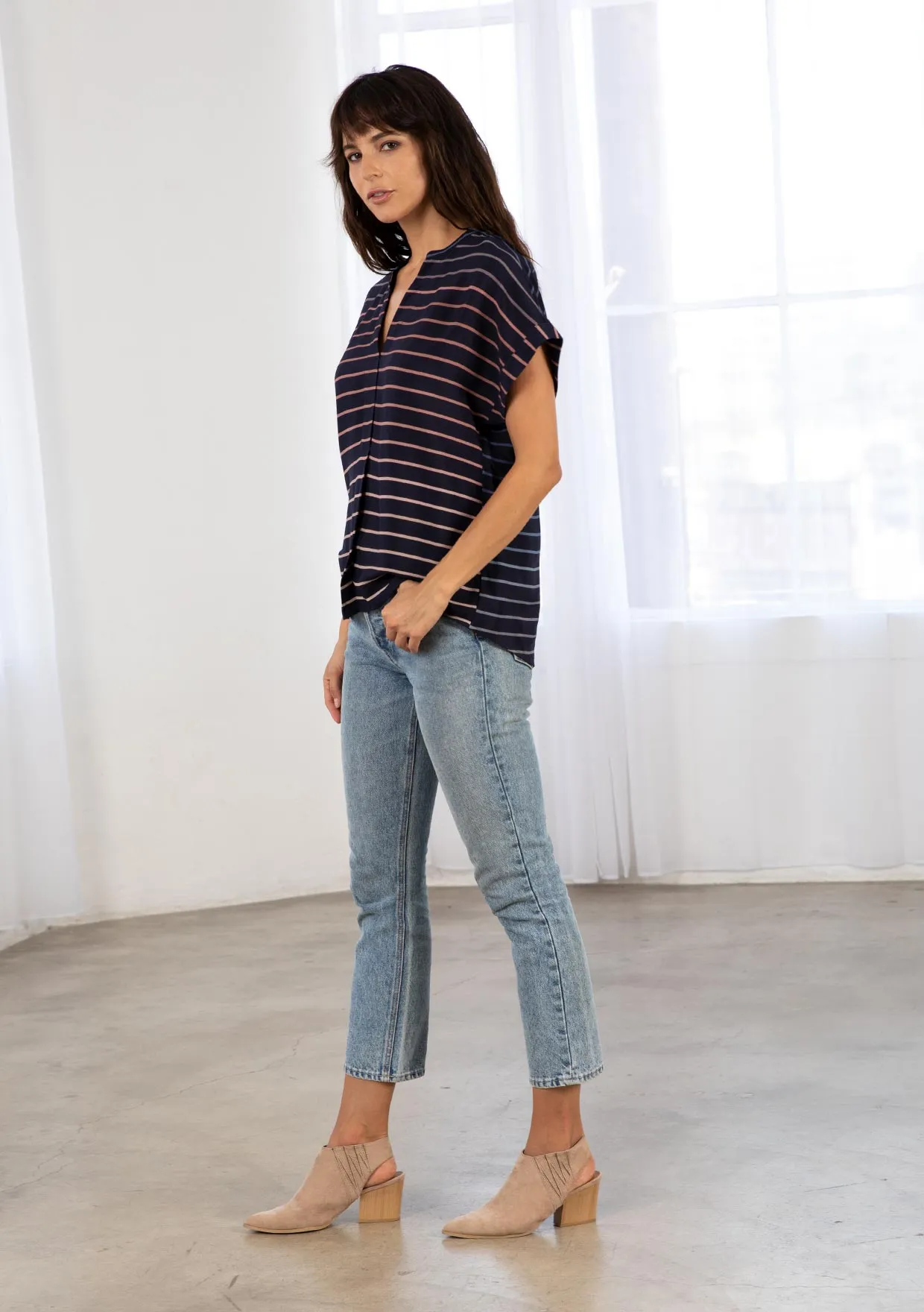 Business Casual Striped Short Sleeve Top