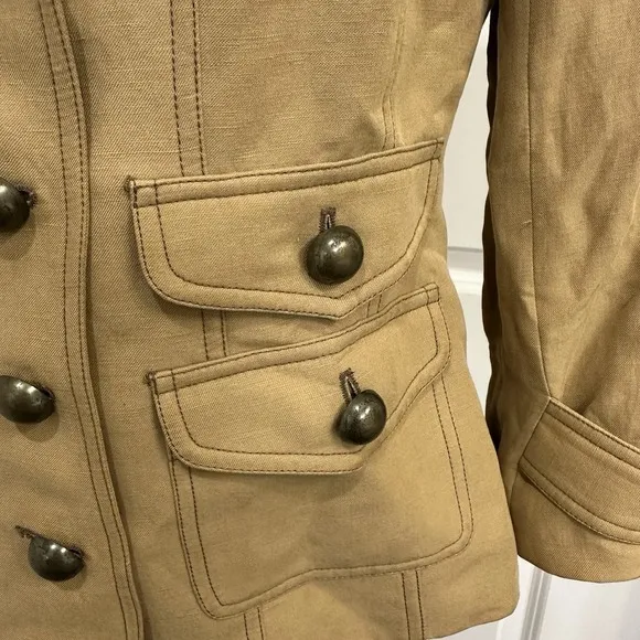 Cache Linen Silk Blend Safari Military Trench Cropped Jacket Vintage