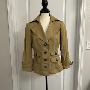 Cache Linen Silk Blend Safari Military Trench Cropped Jacket Vintage