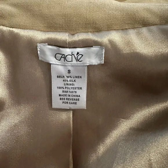 Cache Linen Silk Blend Safari Military Trench Cropped Jacket Vintage