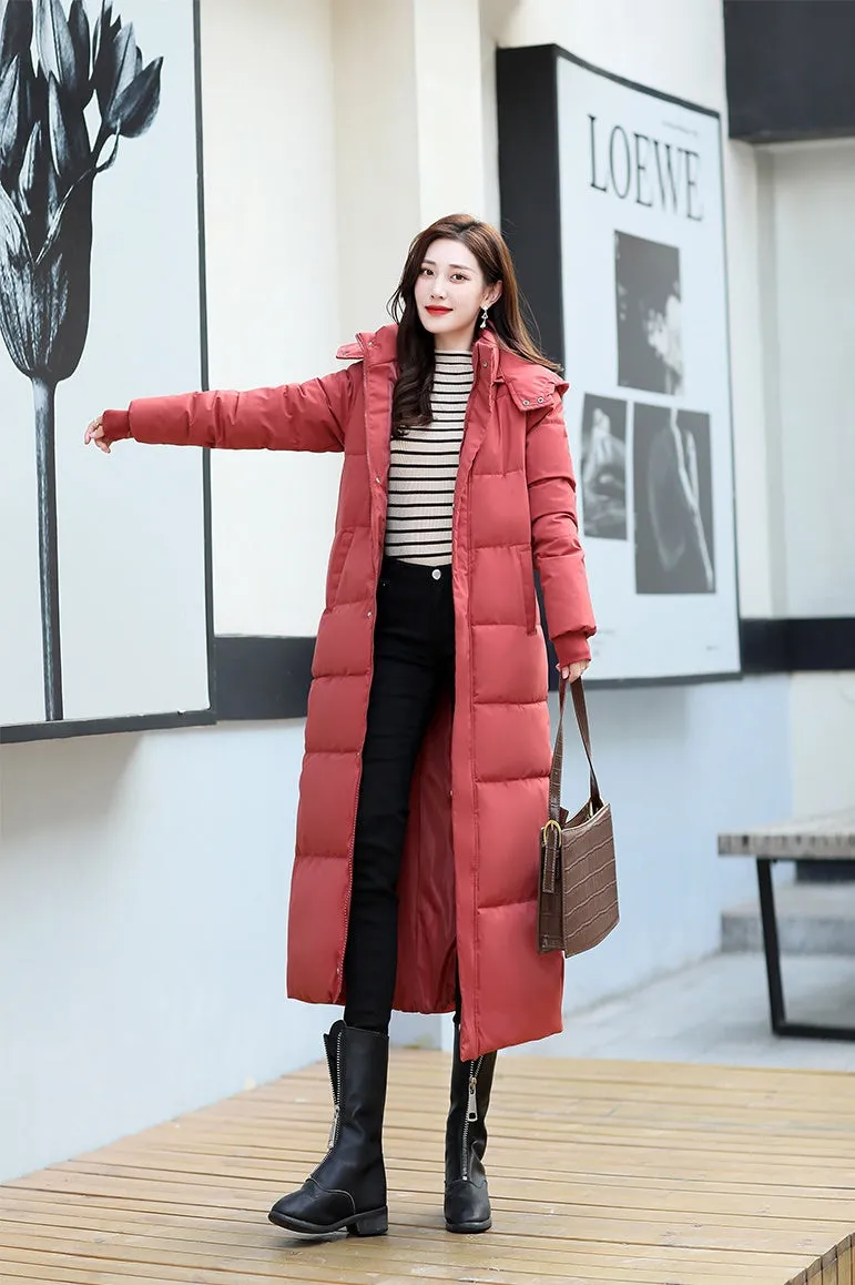 Calf-length Quilted Solid Puffer Jacket for Women