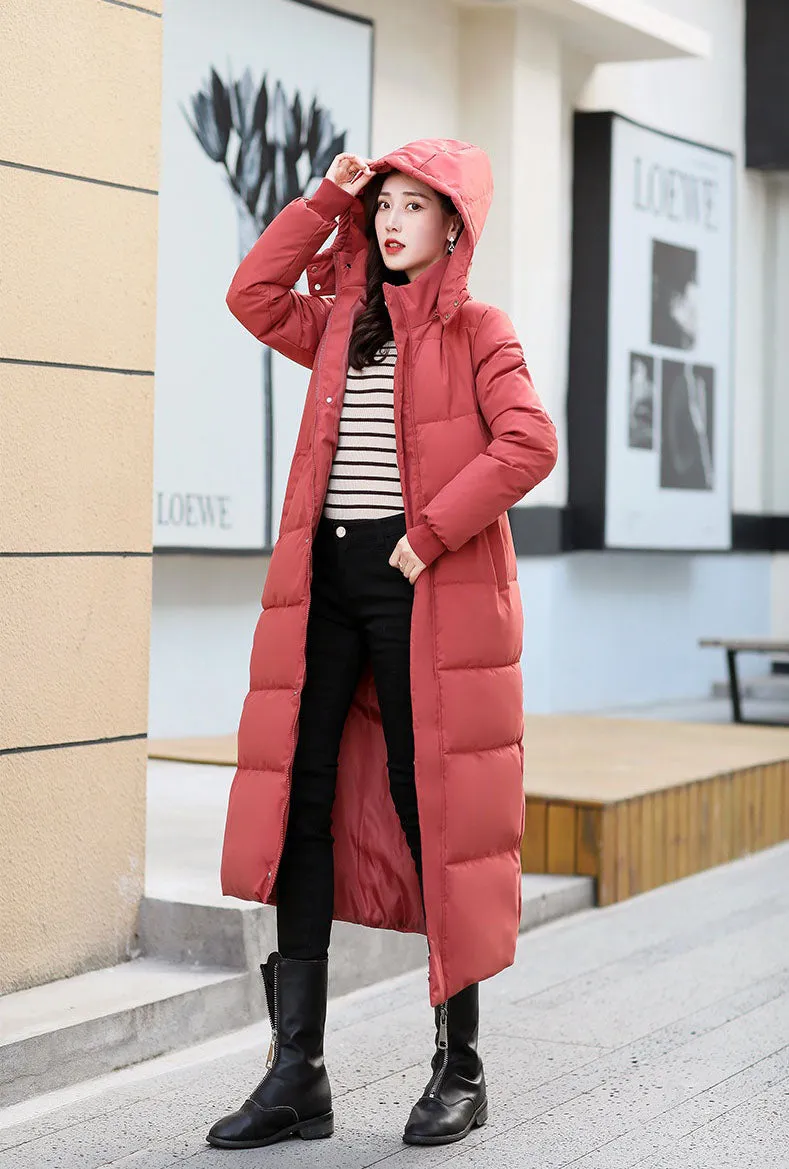 Calf-length Quilted Solid Puffer Jacket for Women