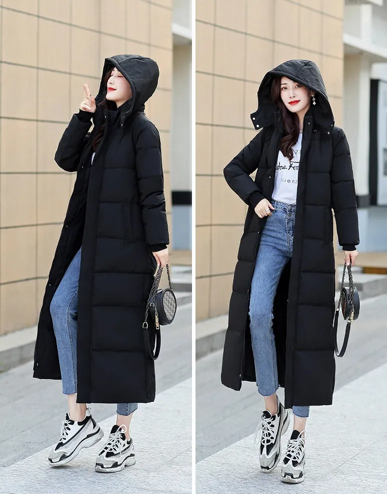 Calf-length Quilted Solid Puffer Jacket for Women