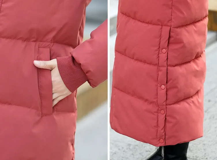 Calf-length Quilted Solid Puffer Jacket for Women