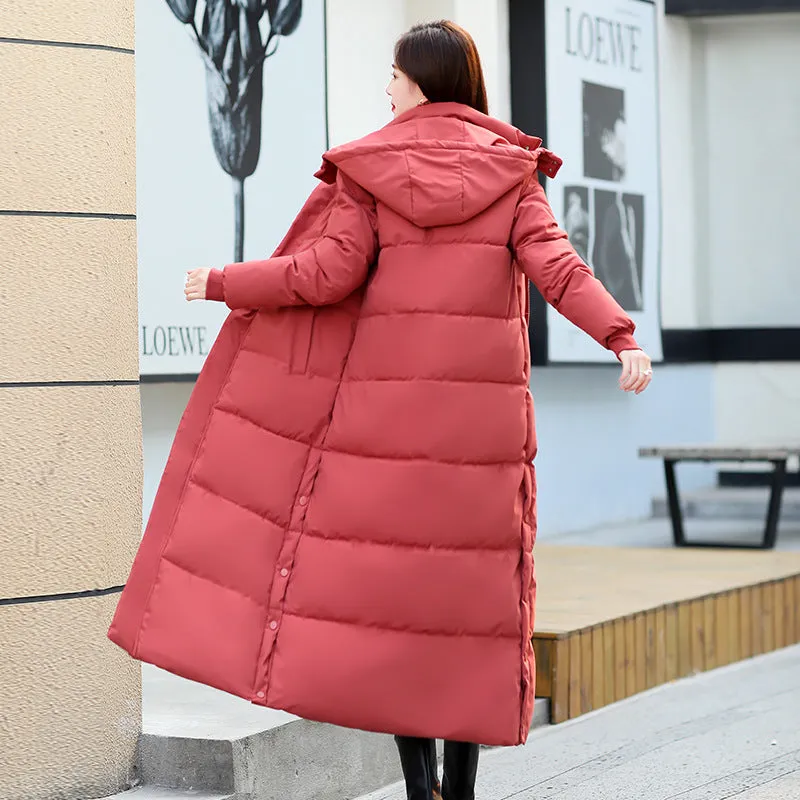Calf-length Quilted Solid Puffer Jacket for Women