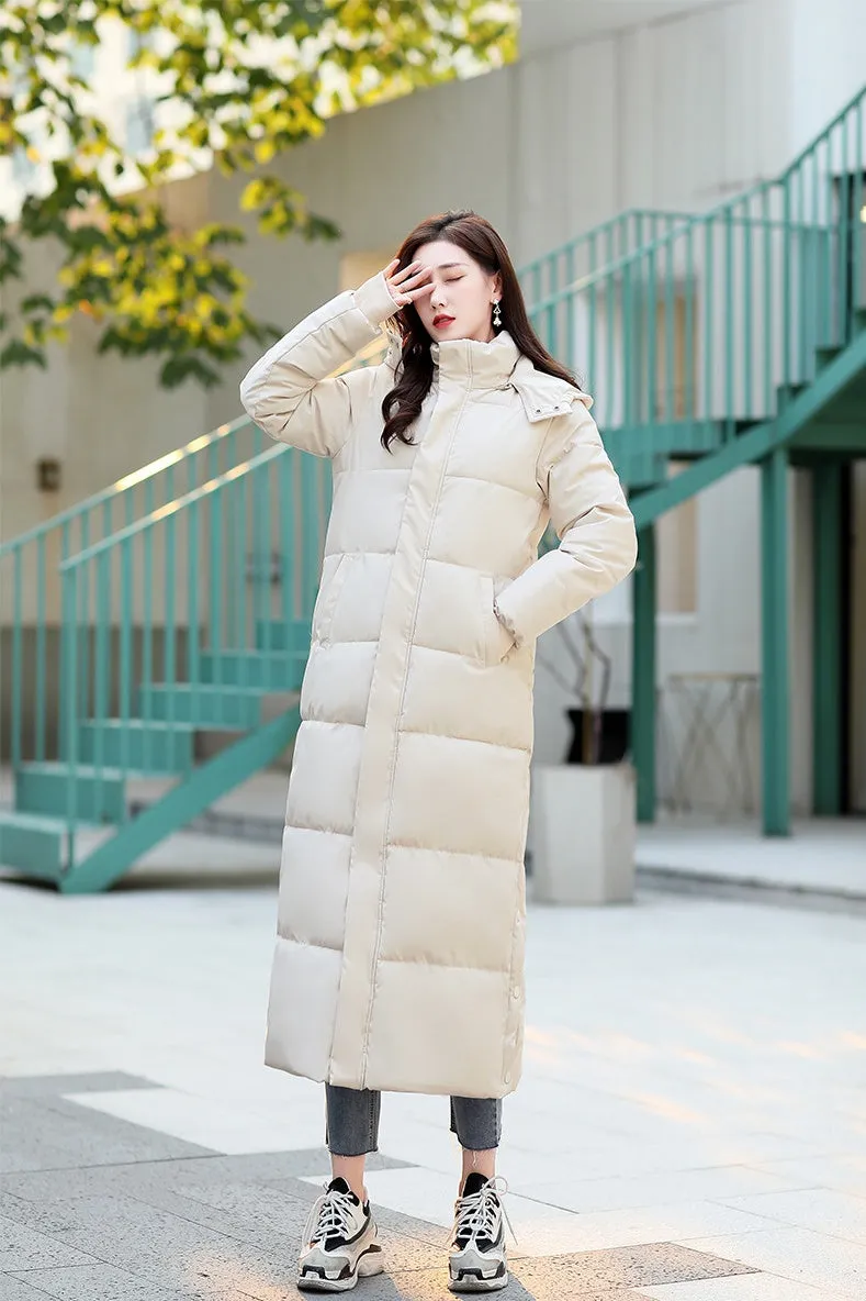 Calf-length Quilted Solid Puffer Jacket for Women