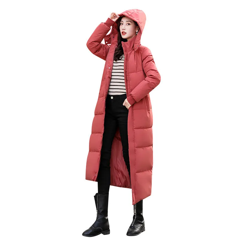 Calf-length Quilted Solid Puffer Jacket for Women