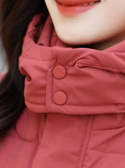 Calf-length Quilted Solid Puffer Jacket for Women