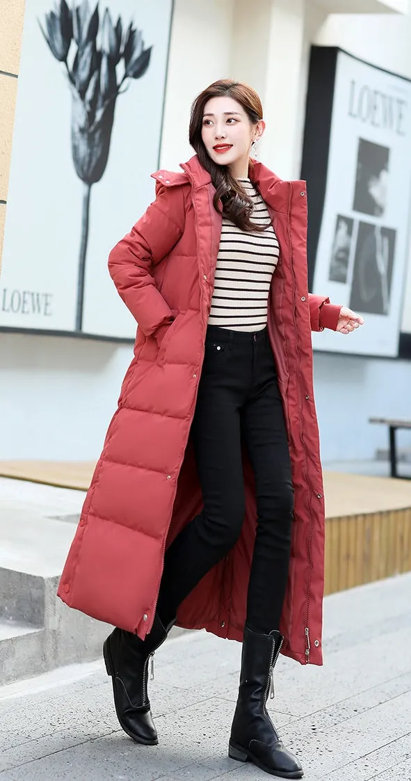Calf-length Quilted Solid Puffer Jacket for Women