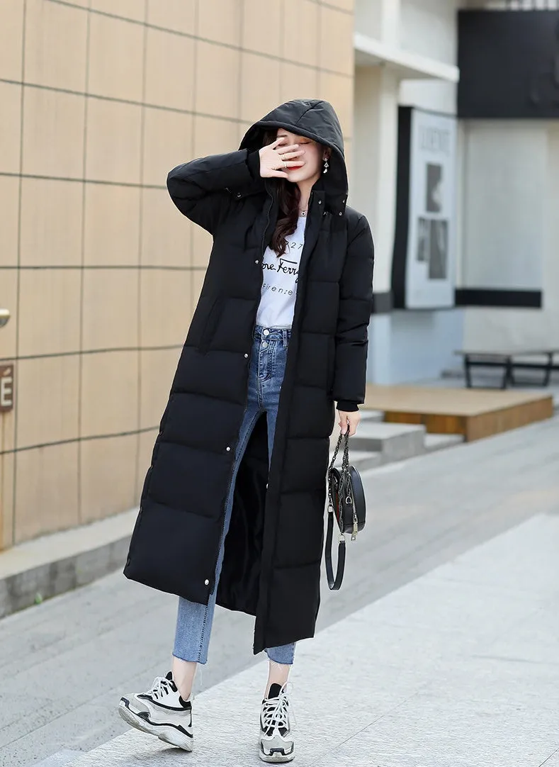 Calf-length Quilted Solid Puffer Jacket for Women