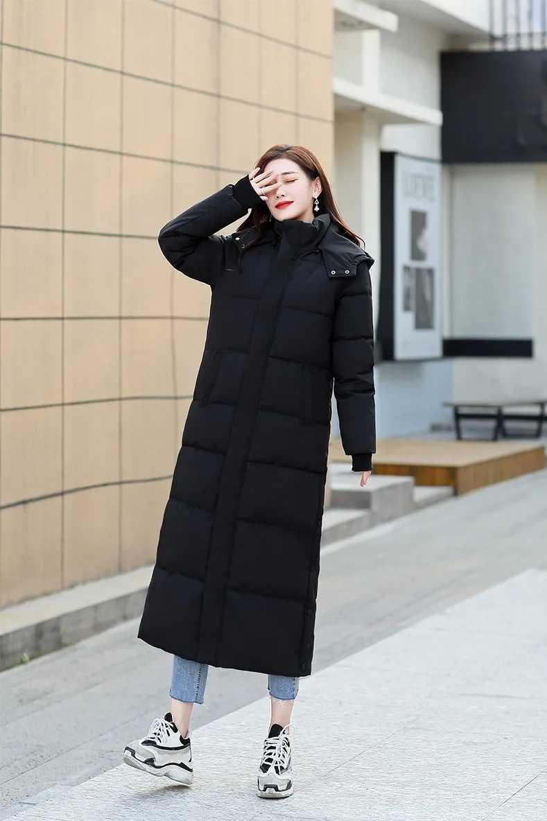 Calf-length Quilted Solid Puffer Jacket for Women