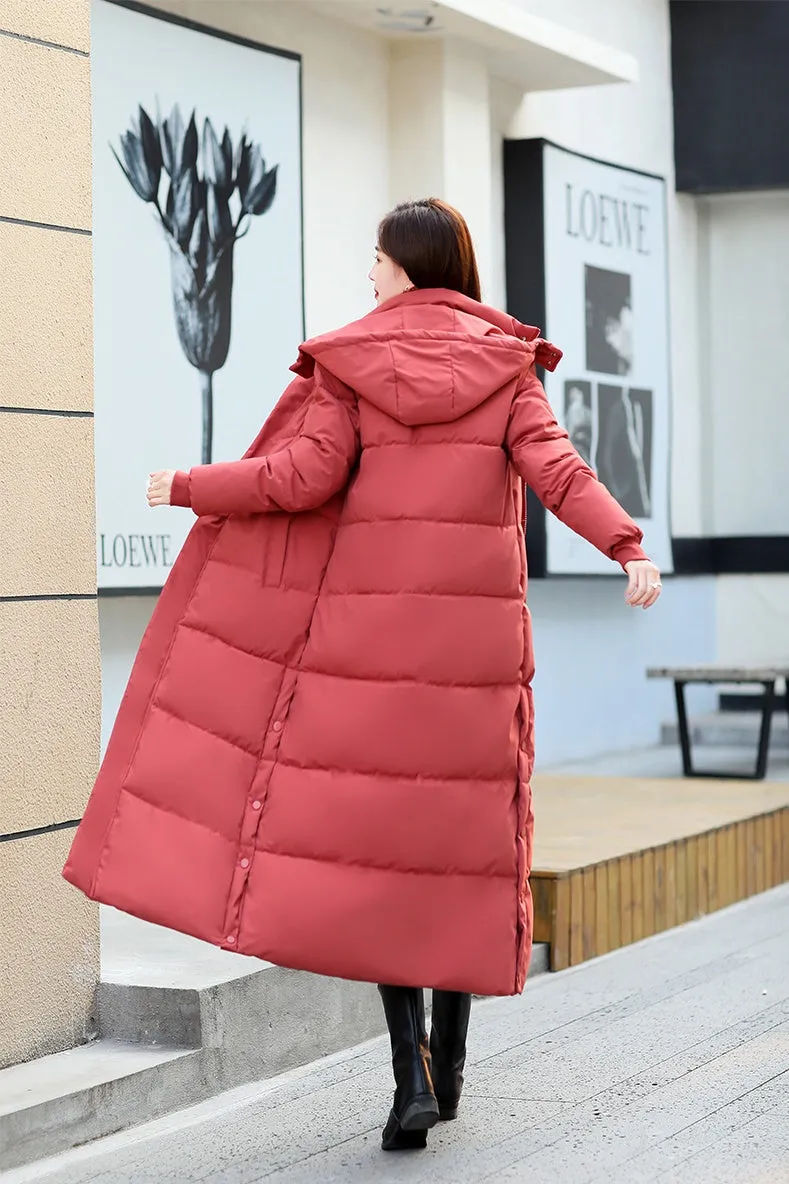 Calf-length Quilted Solid Puffer Jacket for Women