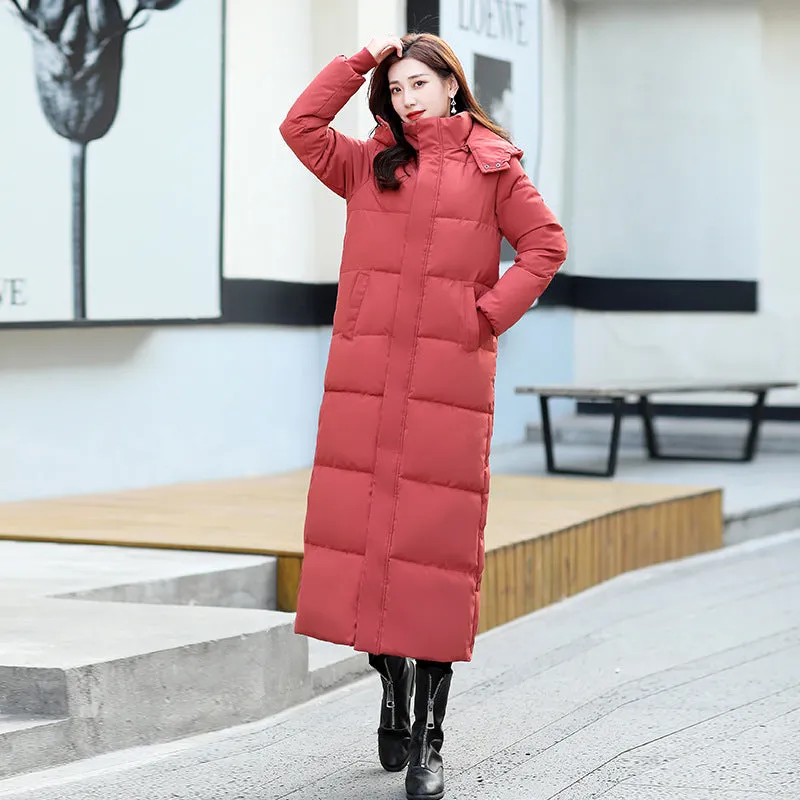 Calf-length Quilted Solid Puffer Jacket for Women