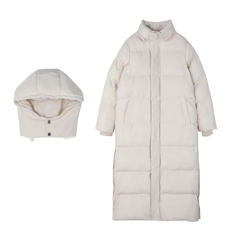 Calf-length Quilted Solid Puffer Jacket for Women