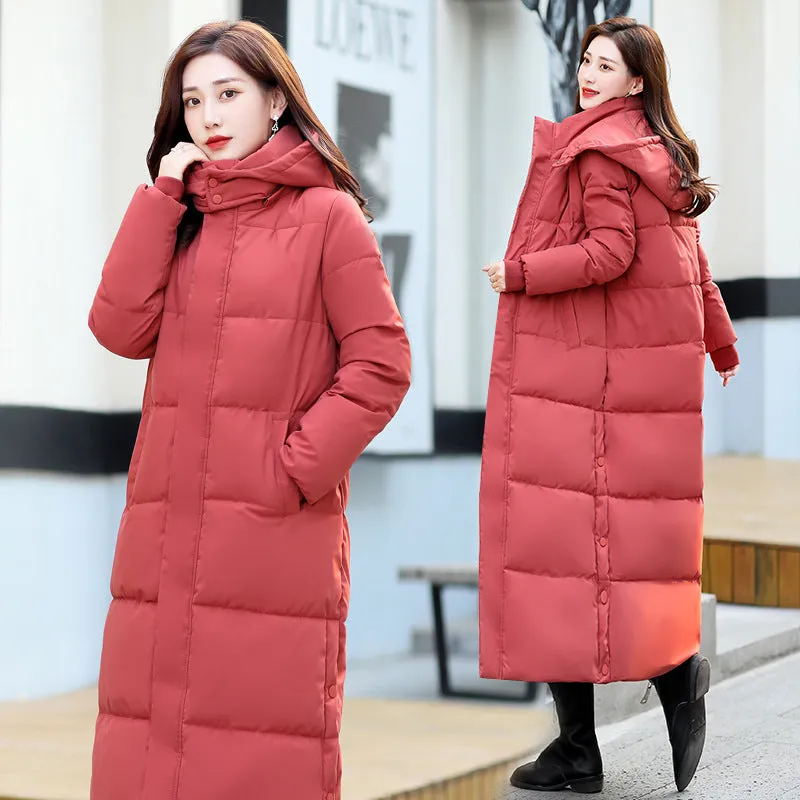 Calf-length Quilted Solid Puffer Jacket for Women