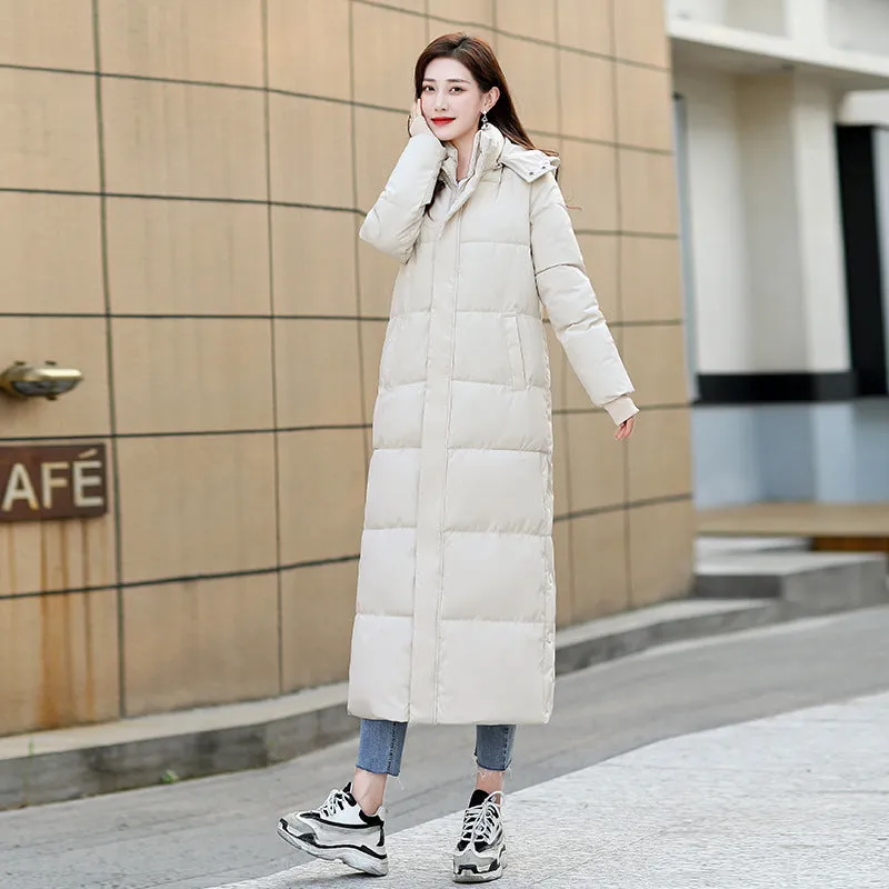 Calf-length Quilted Solid Puffer Jacket for Women