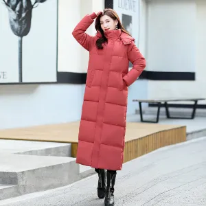 Calf-length Quilted Solid Puffer Jacket for Women