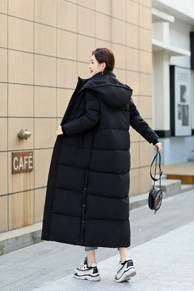 Calf-length Quilted Solid Puffer Jacket for Women