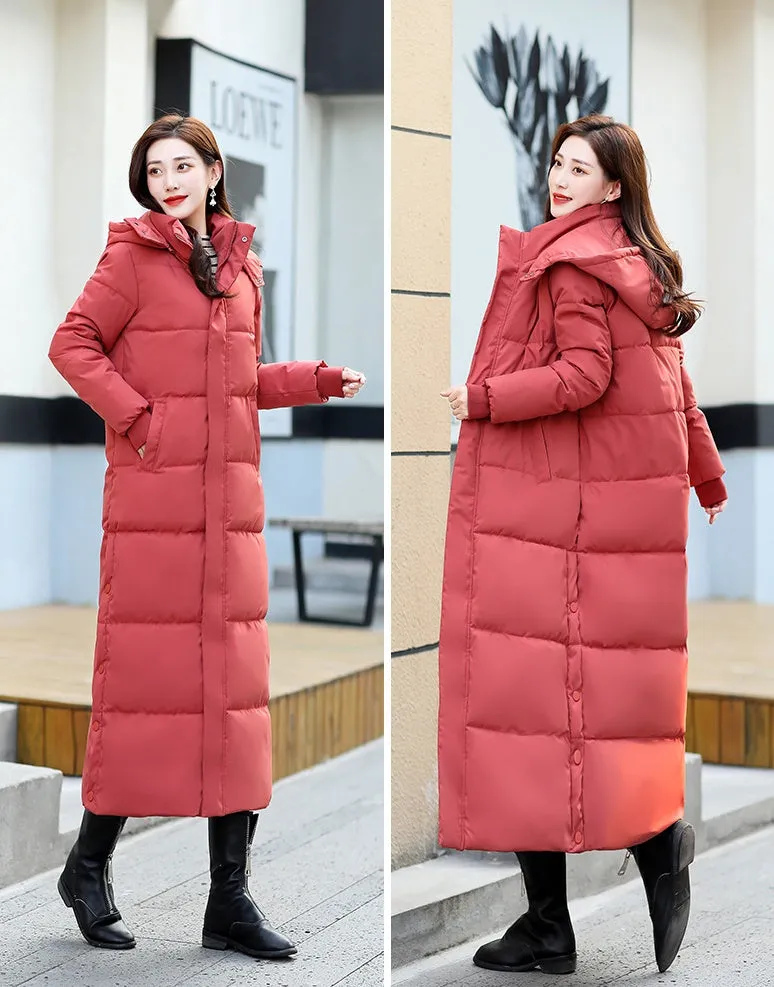 Calf-length Quilted Solid Puffer Jacket for Women