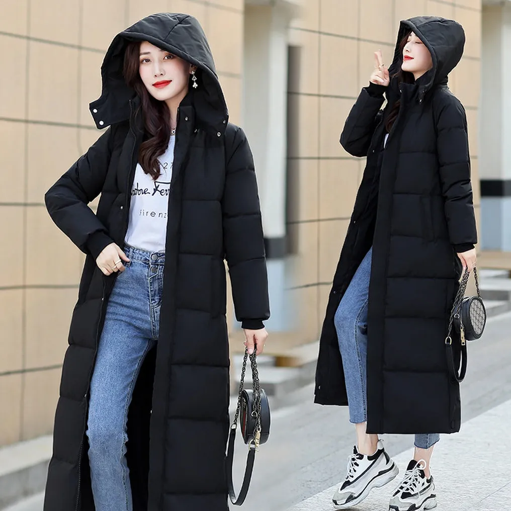 Calf-length Quilted Solid Puffer Jacket for Women