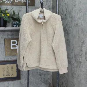 Calvin Klein Womens 1/4 Zip Fuzzy Pullover Sherpa Sweater Brown XL