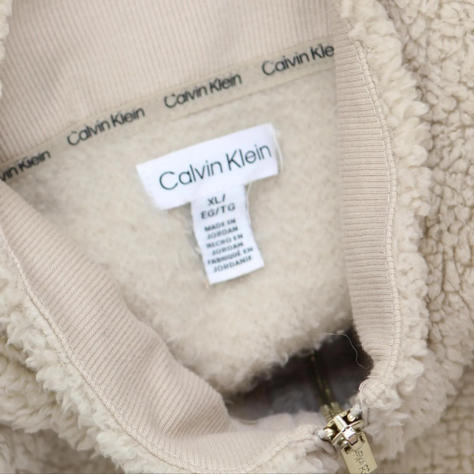 Calvin Klein Womens 1/4 Zip Fuzzy Pullover Sherpa Sweater Brown XL
