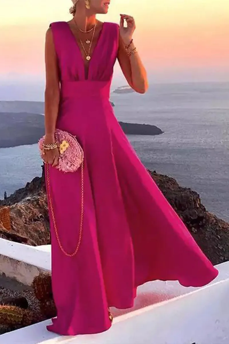 Casual Print Patchwork V Neck Cake Skirt Dresses