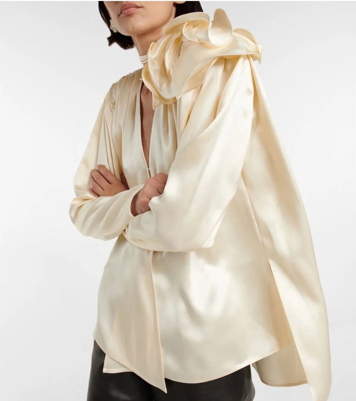 Casual Satin Vintage V-neck Blouses