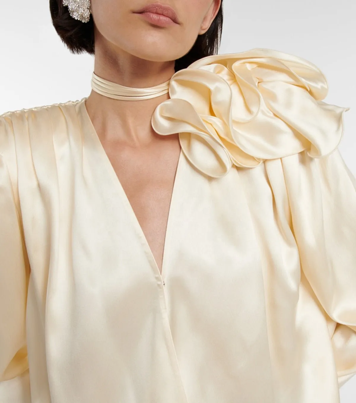 Casual Satin Vintage V-neck Blouses