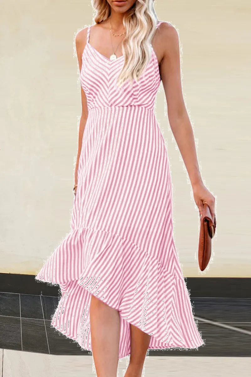 Casual Striped Spaghetti Strap Trumpet Mermaid Dresses(4 Colors)